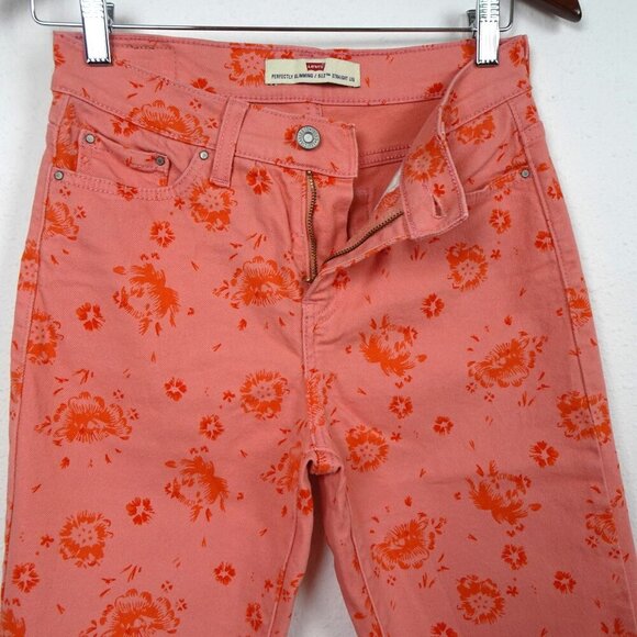 Levi’s Women’s 512 Slimming Straight Leg Jeans Size 4 Pink Coral Floral 26x30 - Picture 4 of 10